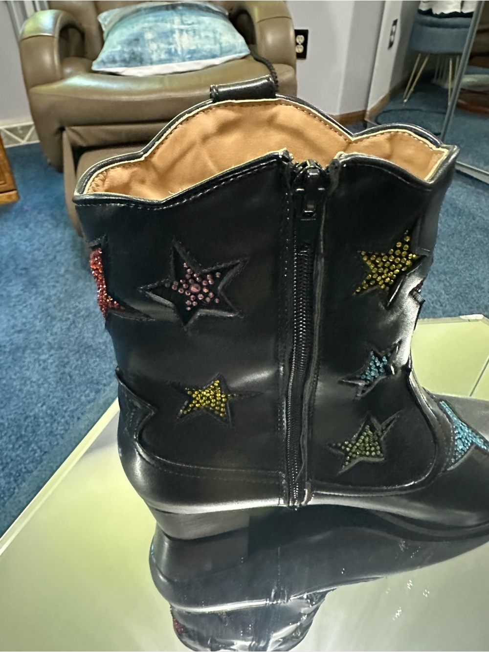 Betsey Johnson style FJ shoes custom made black Leather Star-Embellished - Picture 4 of 9